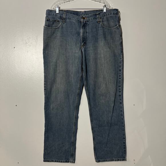 Carhartt Straight Leg Relaxed Fit Distressed Casual Blue Jeans Men’s Size 38x32 - Picture 1 of 6
